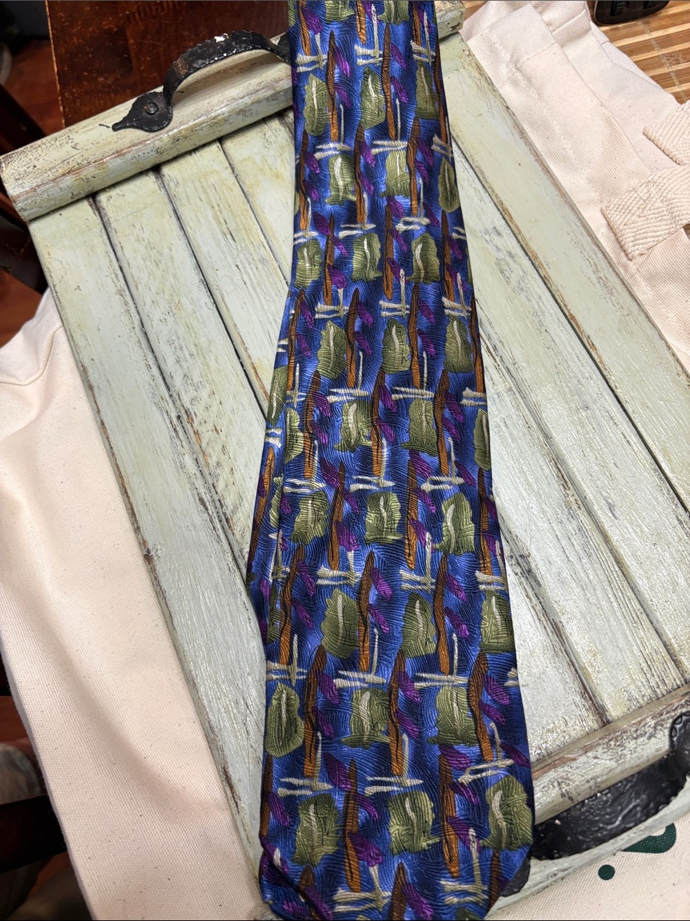 J. Garcia Vibrant Blue Tie with Green & Purple Motif